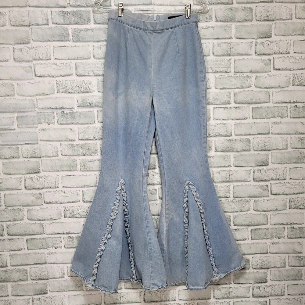 Hamburger Studio Womens M Light Wash Denim High‎ Waisted Bell Bottom Jeans